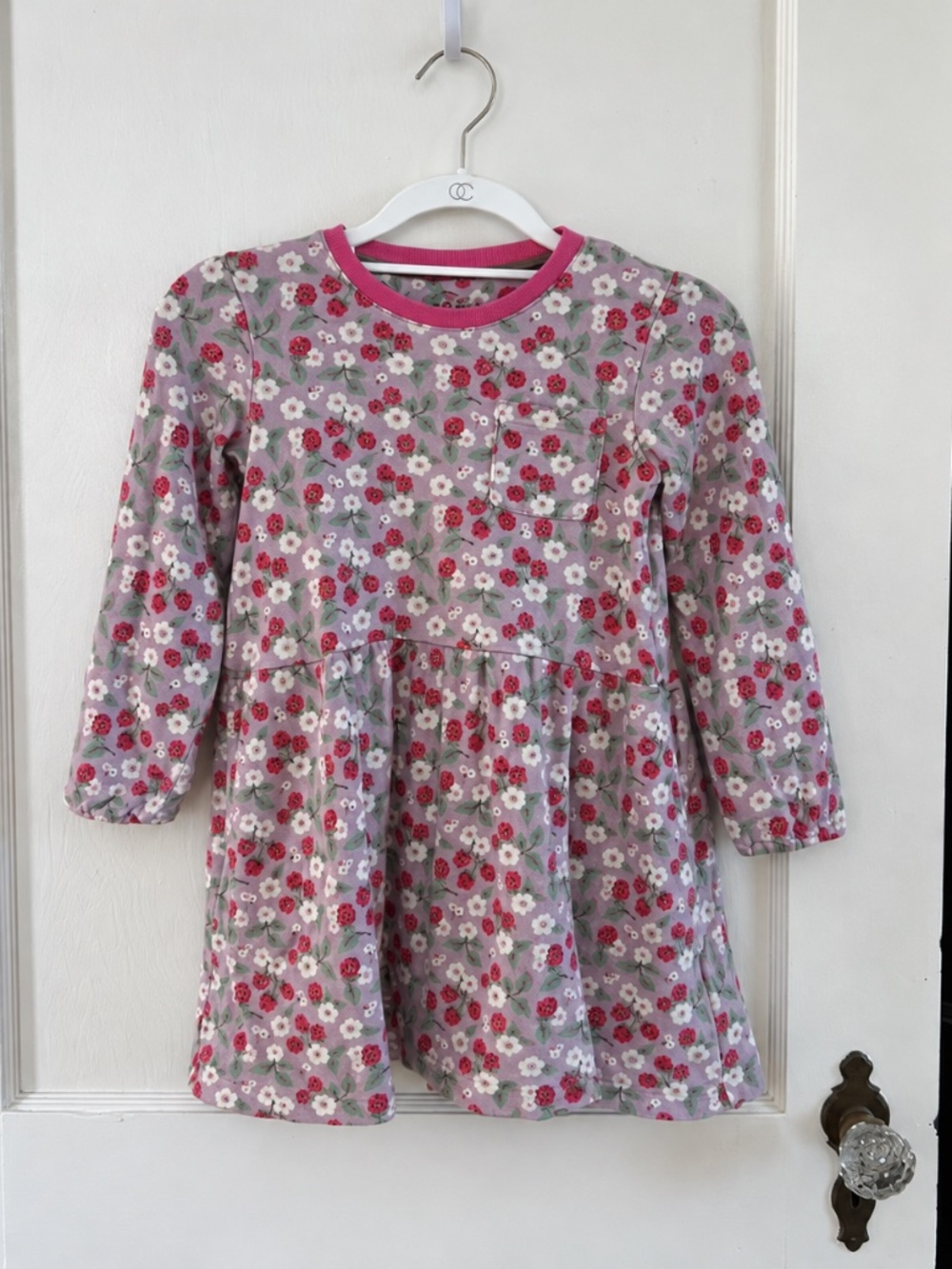 Mini Boden Raspberry Long Sleeve Pocket Dress Pink Size 6–7Y
